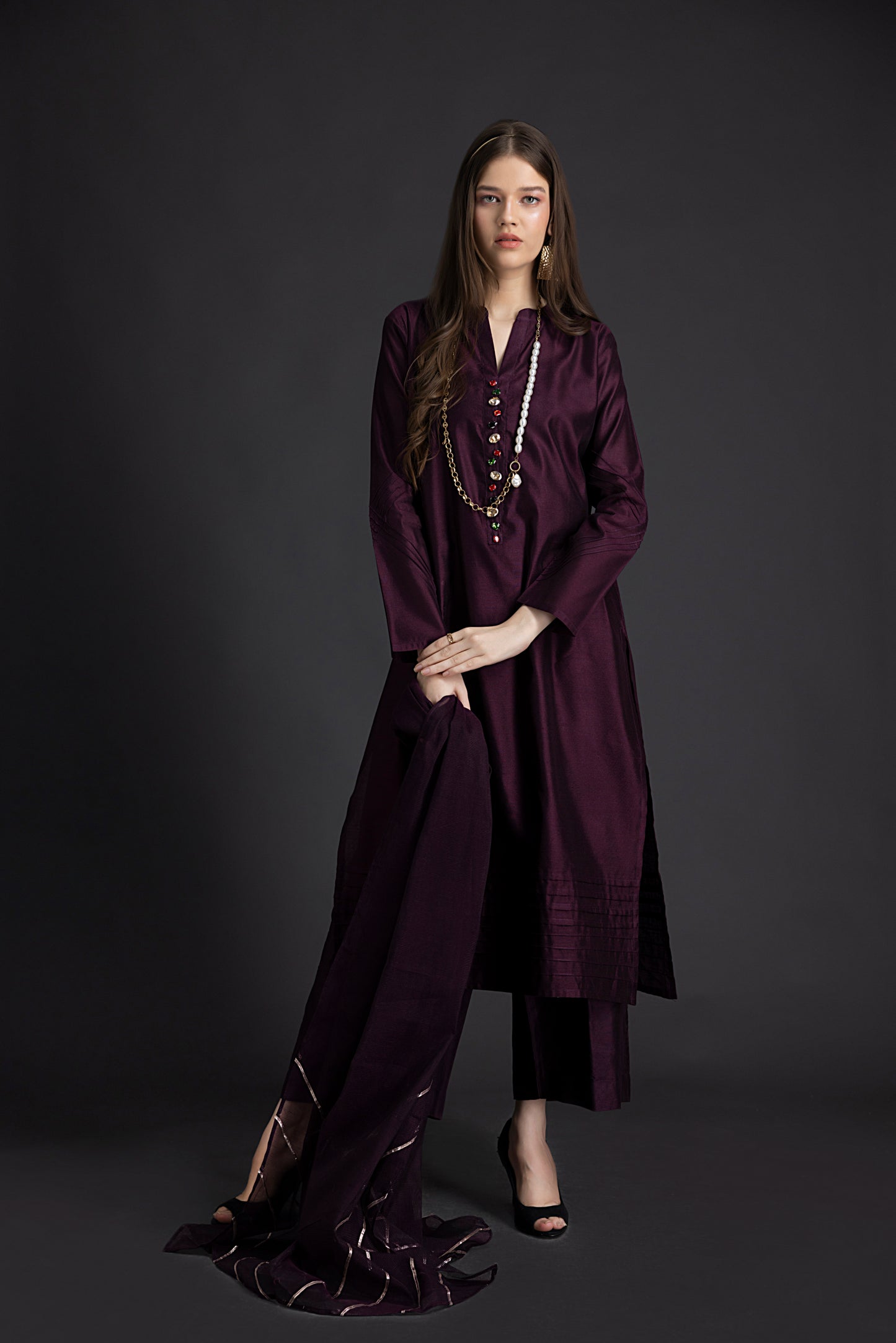 Deep Plum Cotton Net 3PC
