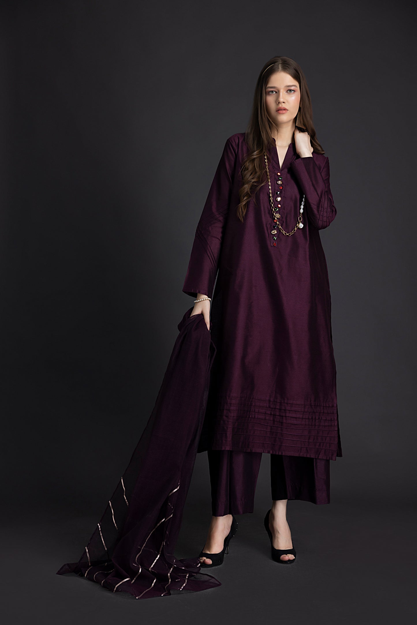 Deep Plum Cotton Net 3PC