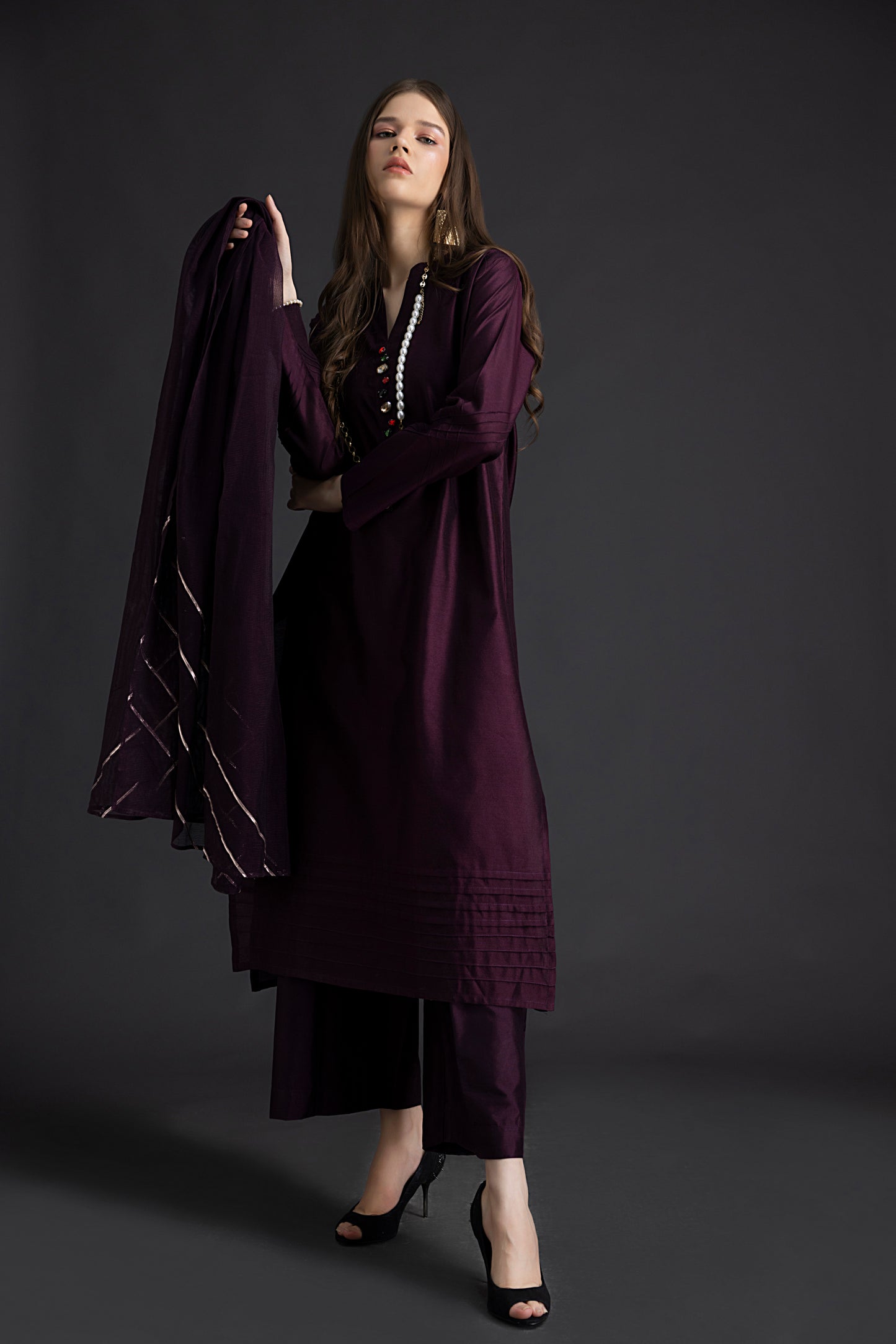 Deep Plum Cotton Net 3PC