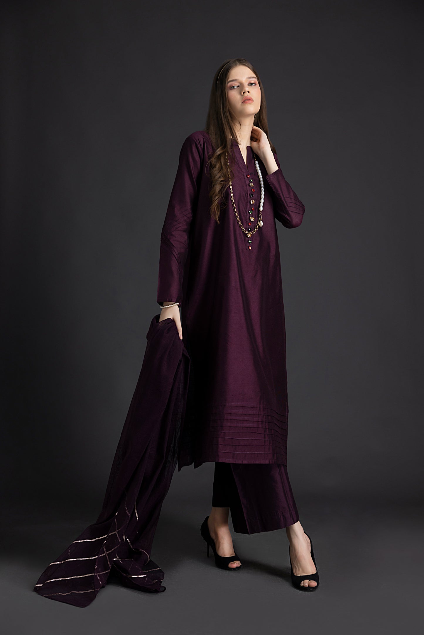 Deep Plum Cotton Net 3PC