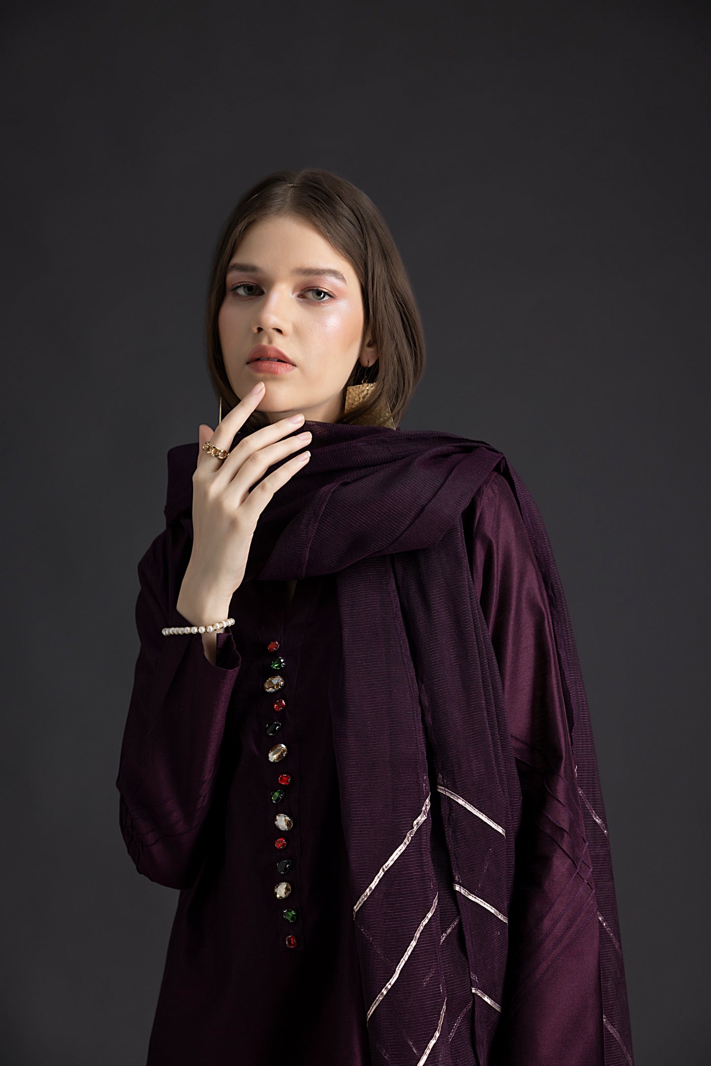 Deep Plum Cotton Net 3PC