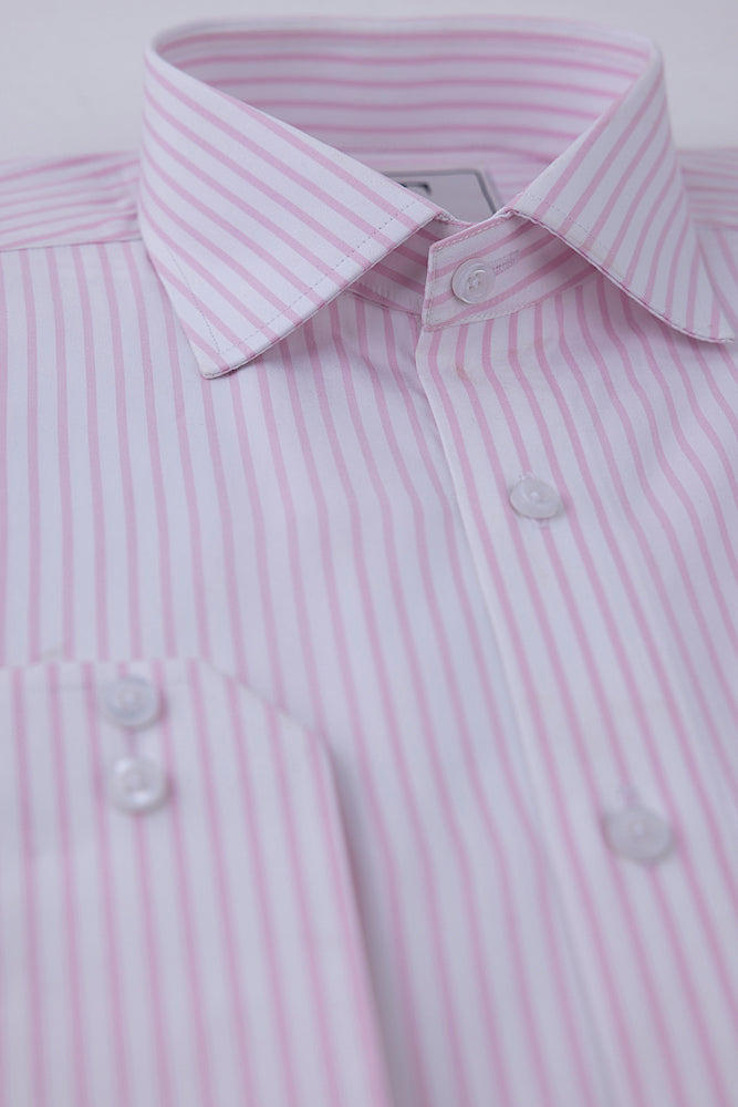 Pale Pink & White Classic Fit Cotton Stripe Shirt