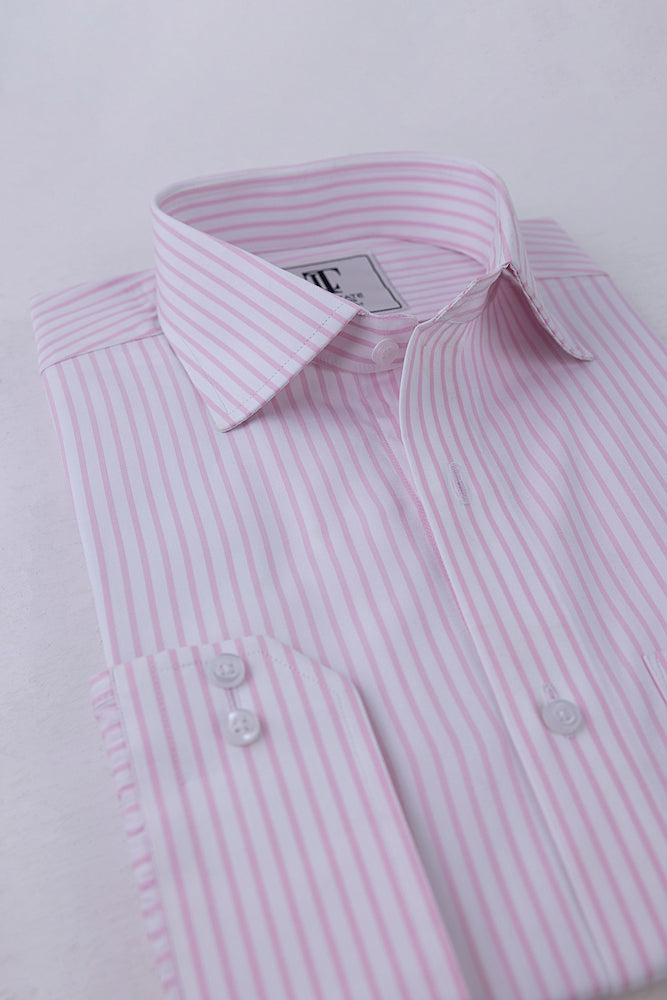 Pale Pink & White Classic Fit Cotton Stripe Shirt